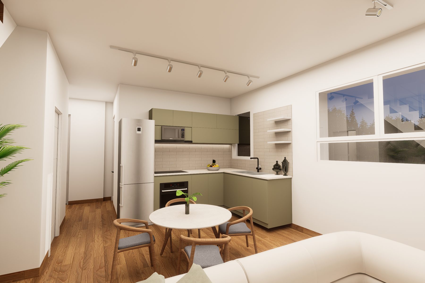 Render de la cocina del dúplex de Colom